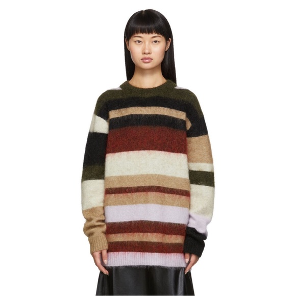 🍁ACNE STUDIOS Green and Red Kalbah Mohair Striped Sweater - Picture 7 of 16